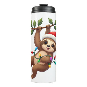 Christmas Lights Sloth Wearing Xmas Hat - Sloth Lo Thermal Tumbler