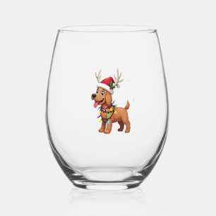 Christmas Lights Soft Coated Wheaten Terrier Dog T Stemless Wine Glass