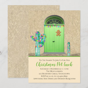 Christmas Lights Southwestern Cactus Holiday Party Invitation