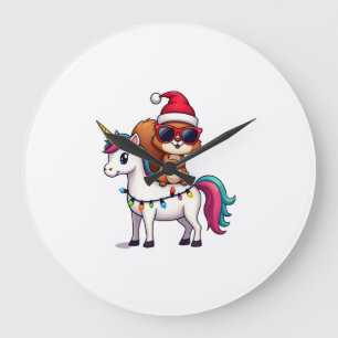 Christmas Lights Squirrel Riding Unicorn T-Shirt ( Large Clock