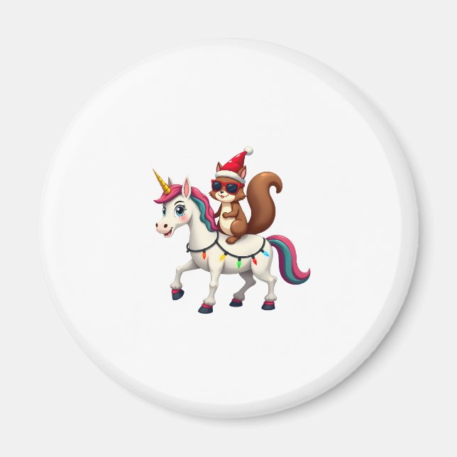Christmas Lights Squirrel Riding Unicorn T-Shirt ( Magnet (Front)