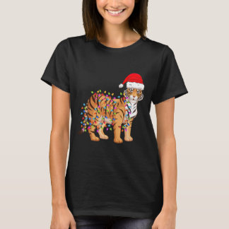 Christmas Lights Tiger Wearing Xmas Hat 2Tiger Lov T-Shirt