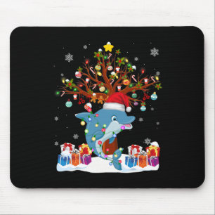 Christmas Lights Tree Dolphin Wearing Xmas Hat Dol Mouse Pad