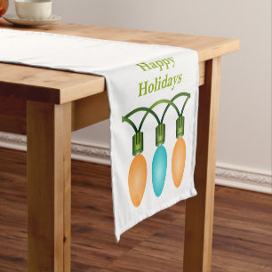 Christmas Lights Trio Orange and Blue Custom Text Short Table Runner