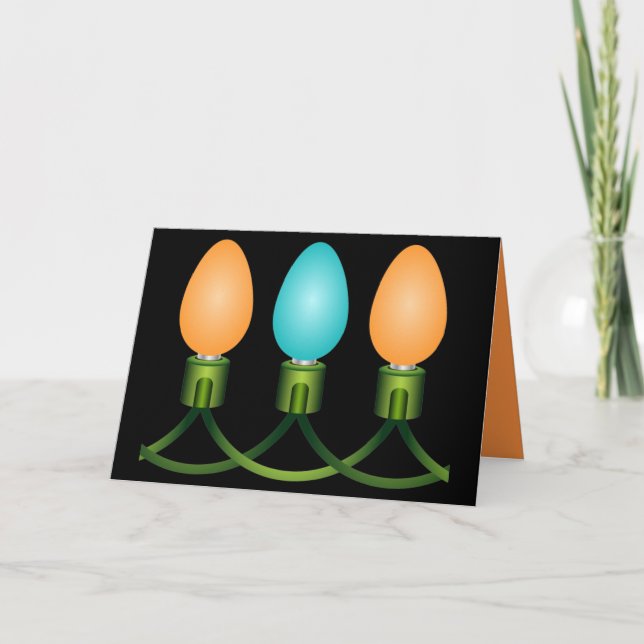 Christmas Lights Trio Orange and Blue Holiday Card (Front)