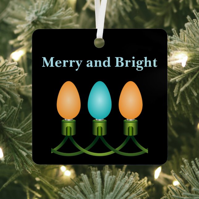 Christmas Lights Trio Orange and Blue Metal Tree Decoration (Insitu)
