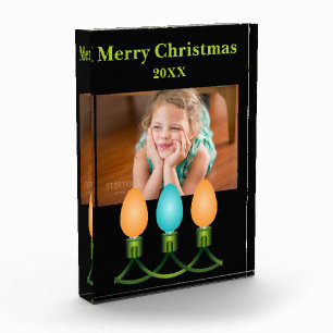 Christmas Lights Trio Orange and Blue Personalised Photo Block
