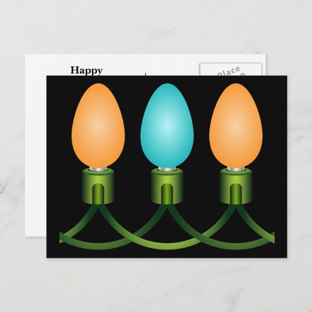 Christmas Lights Trio Orange and Blue Postcard (Front/Back)
