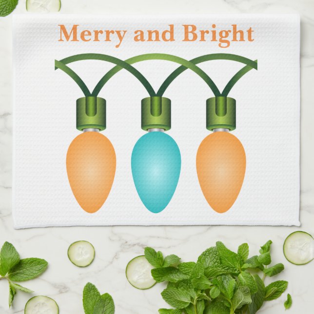 Christmas Lights Trio Orange and Blue Tea Towel (Folded)