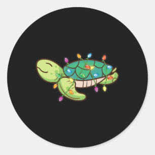 Christmas Lights Turtle Funny Christmas Tree Turtl Classic Round Sticker