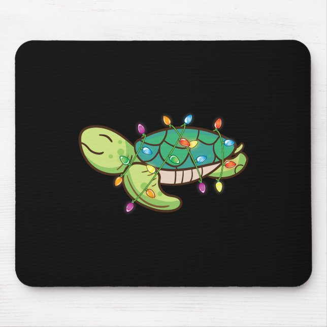 Christmas Lights Turtle Funny Christmas Tree Turtl Mouse Pad (Front)