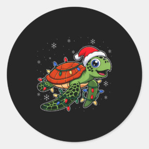 Christmas Lights Turtle Wearing Xmas Hat - Lover  Classic Round Sticker