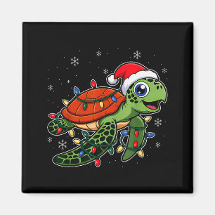 Christmas Lights Turtle Wearing Xmas Hat - Lover Magnet
