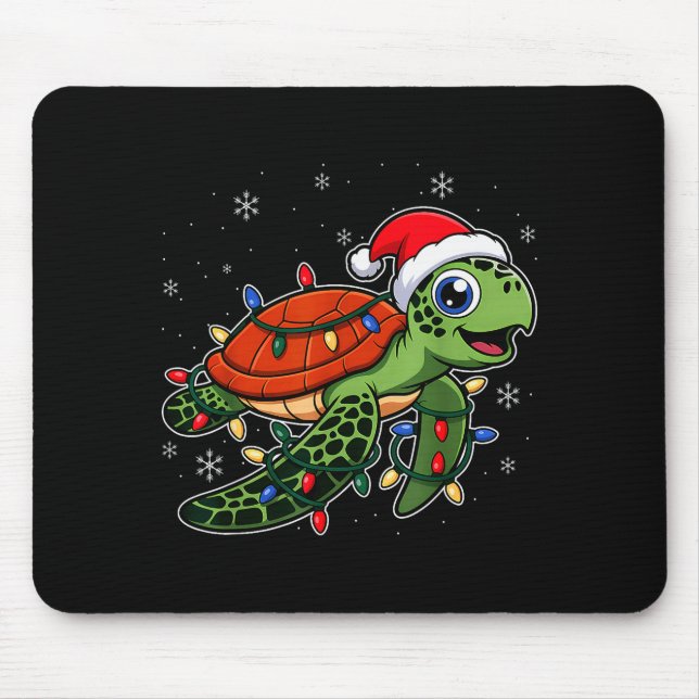 Christmas Lights Turtle Wearing Xmas Hat - Lover  Mouse Pad (Front)