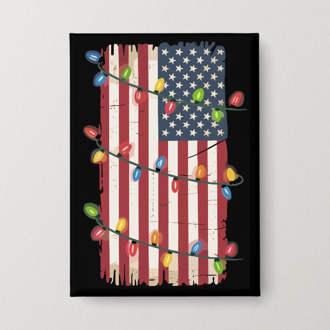 Christmas Lights USA Flag Patriotic Veteran Xmas (Front)