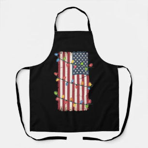 Christmas Lights USA Flag Patriotic Veteran Xmas Apron