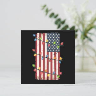 Christmas Lights USA Flag Patriotic Veteran Xmas Holiday Card