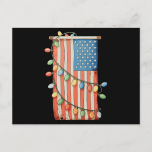 Christmas Lights USA Flag Patriotic Xmas Holiday  Postcard
