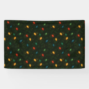Christmas lights wrapped in holly leaves patterned banner
