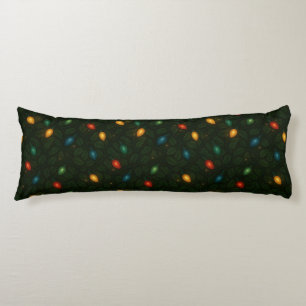 Christmas lights wrapped in holly leaves patterned body cushion
