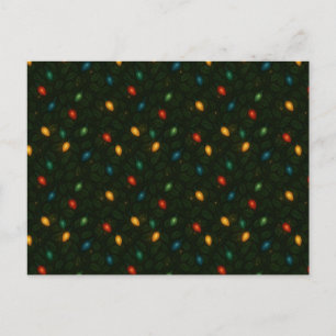 Christmas lights wrapped in holly leaves patterned holiday postcard