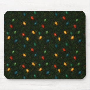 Christmas lights wrapped in holly leaves patterned mouse pad