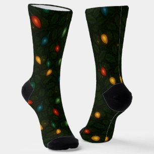 Christmas lights wrapped in holly leaves patterned socks