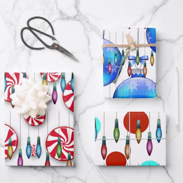 Christmas Lights Wrapping Paper Sheet (Front)