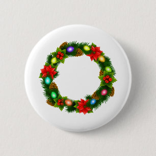 christmas lights wreath 6 cm round badge