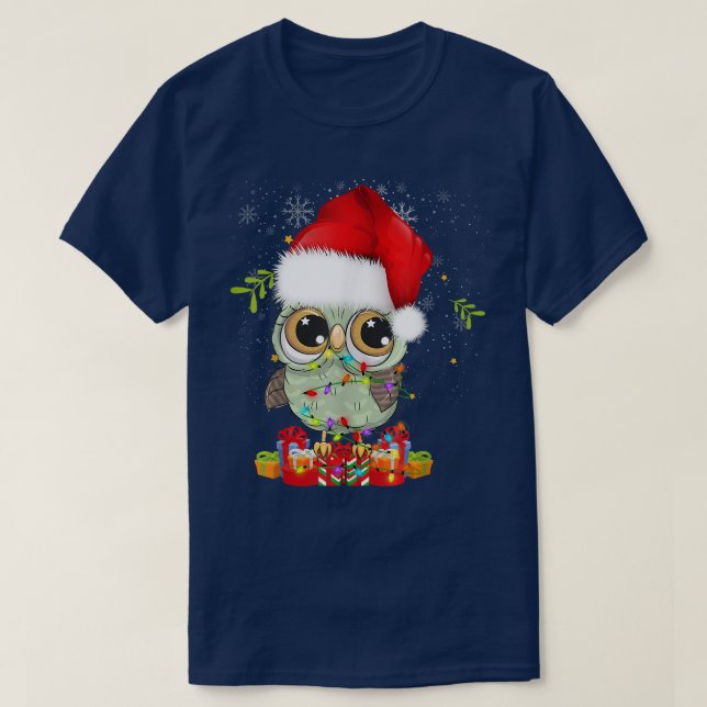 Christmas Lights Xmas Cute Owl Lover  T-Shirt (Design Front)