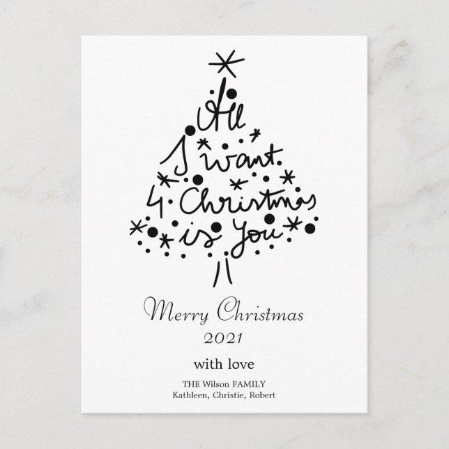 Christmas Line Art Minimalist Black & White Quote Holiday Postcard (Front)