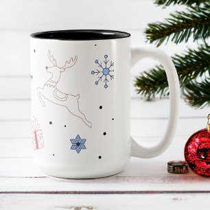 Christmas Line Art Minimalist Modern  Two-Tone Coffee Mug