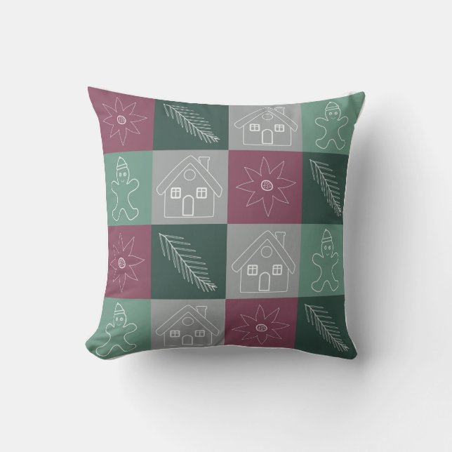 Christmas line-art pattern cushion (Front)