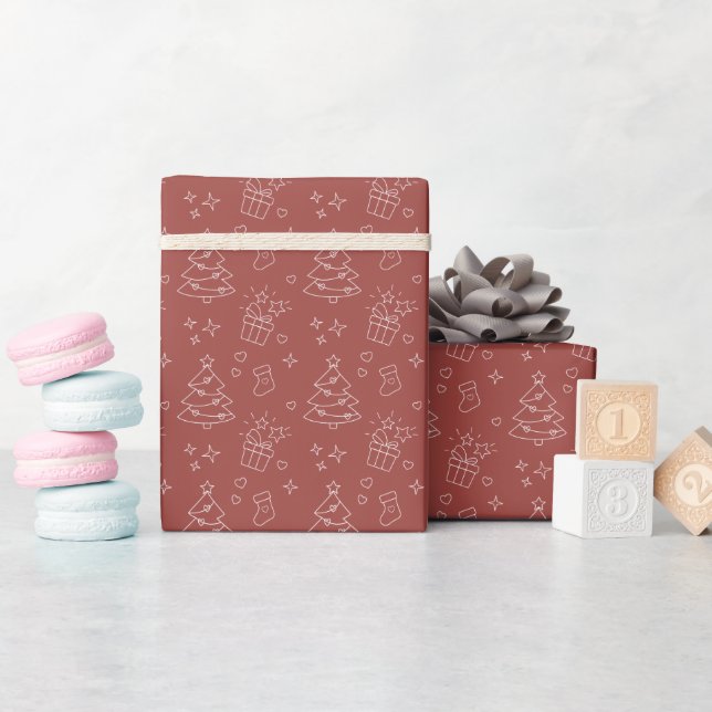 Christmas Line Art  Wrapping Paper Roll  (Baby Shower)