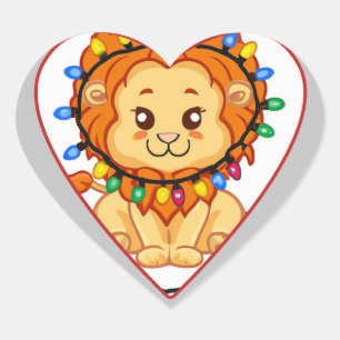 Christmas lion cub wrapped in christmas lights heart sticker