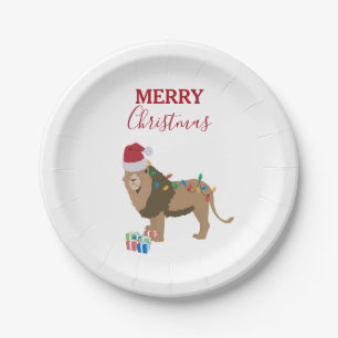 Christmas Lion Funny Animal with Santa Hat  Paper Plate