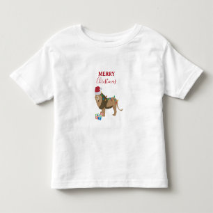 Christmas Lion Funny Animal with Santa Hat Toddler T-Shirt