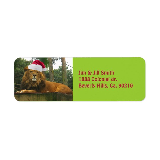 Christmas Lion Wearing Santa Hat Return Address Label (Front)