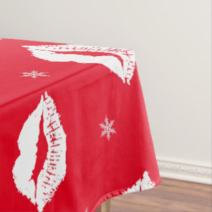 Christmas Lips and Snowflakes Tablecloth