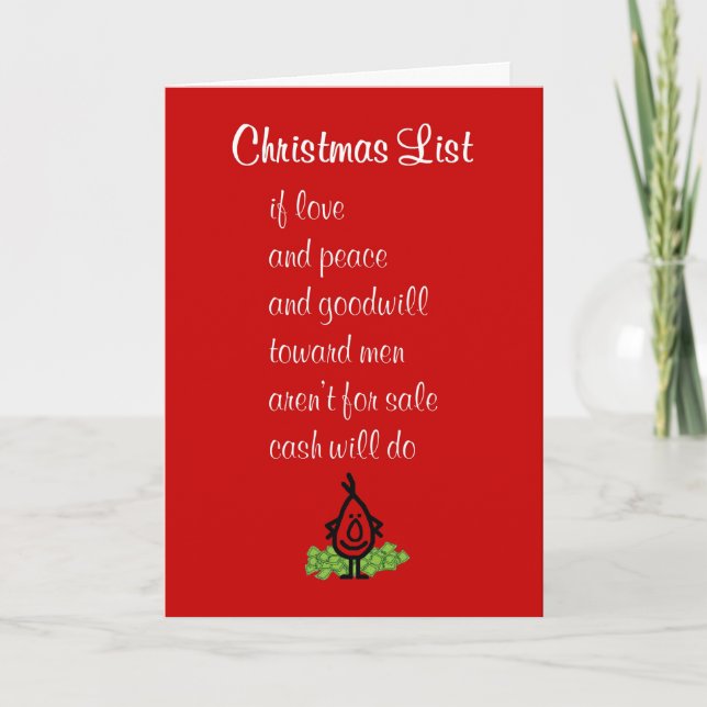 Christmas List - a funny Merry Christmas poem Card (Front)