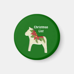 Christmas List Poinsettia Dala Horse Magnet