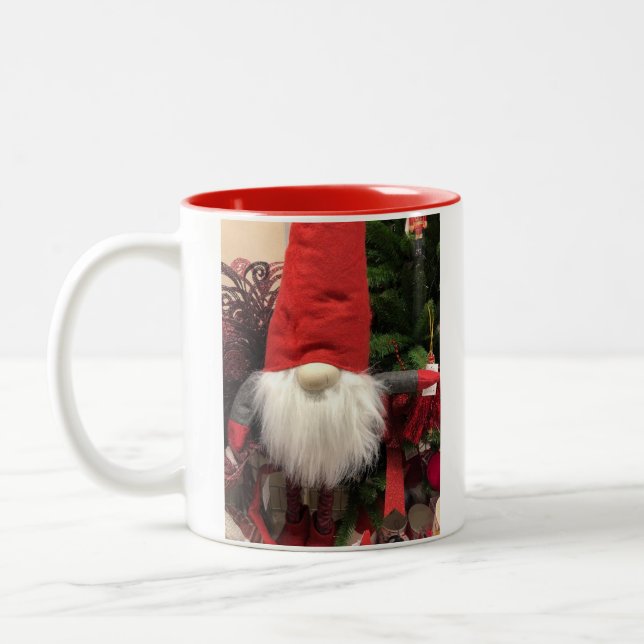 Christmas Lithuanian Polish Gnome Red Inside Two-Tone Coffee Mug (Left)