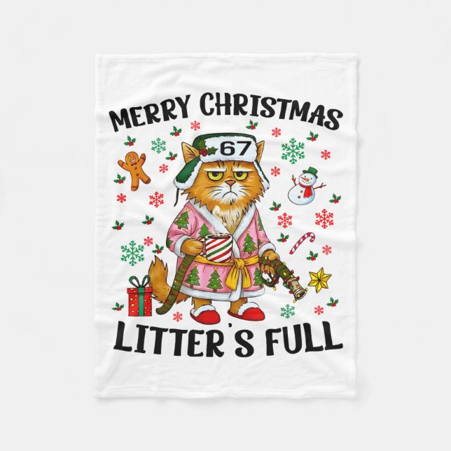 Christmas Litter’s Full 67 Xmas Funny Kitty Gift C Fleece Blanket (Front)