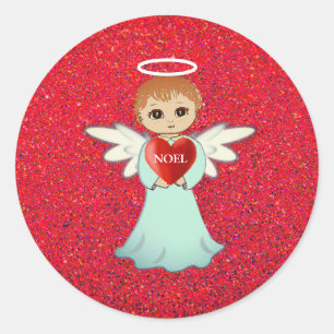 Christmas little angel with halo classic round sticker