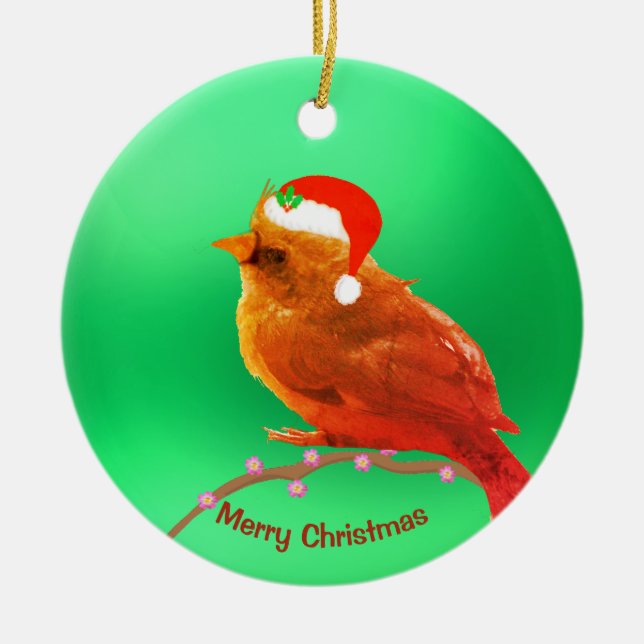 Christmas Little Bird Ceramic Ornament (Front)