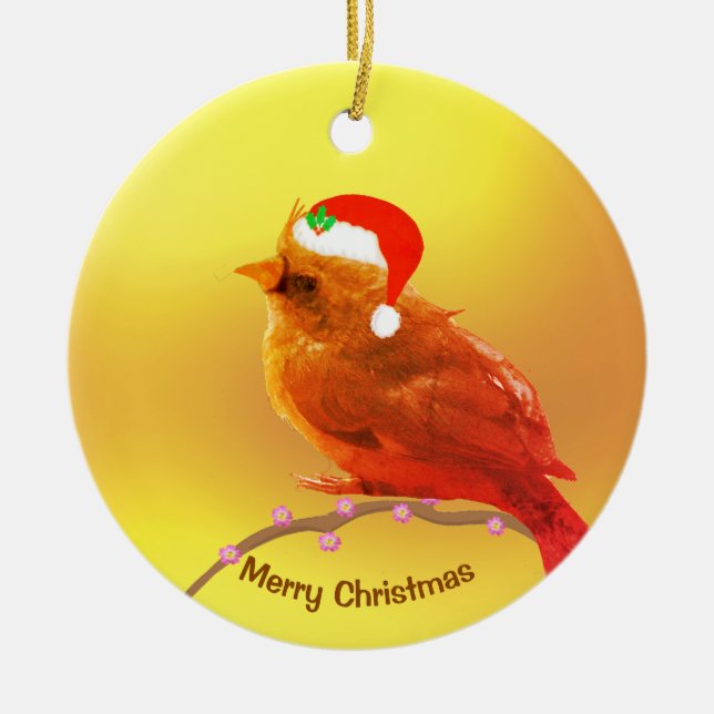 Christmas Little Bird Ceramic Ornament (Front)