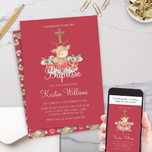 Christmas Little Dear Baptism Christening Cross Invitation