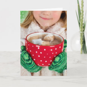 CHRISTMAS little girl cup of hot cocoa Greeting Card