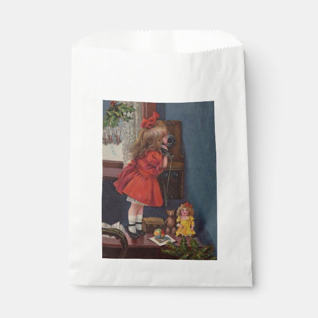 Christmas Little Girl Telephone Antique Favour Bag (Front)