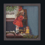 Christmas Little Girl Telephone Antique Gift Box<br><div class="desc">This beautiful image is from an antique Christmas Card,  showing a little girl making her Christmas telephone call. Vintage and antique.</div>